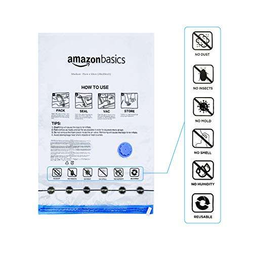 5 Pack - Amazon Basics Vacuum Compression Zipper Storage Bags - Large - with Airtight Valve and Hand Pump - with voucher