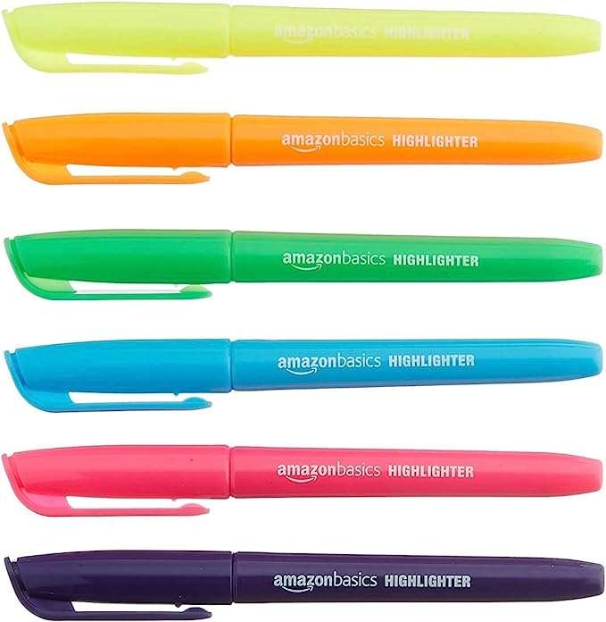 Amazon Basics Highlighters - Bright Assorted Colours, Pack of 12 £2.45 S&S