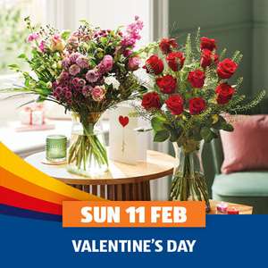 ALDI Valentines Day Roses Flower Bouquets from £9.99 / Single Rose £2.29 / 12 Roses £4.49 / Rose Duo £5.99