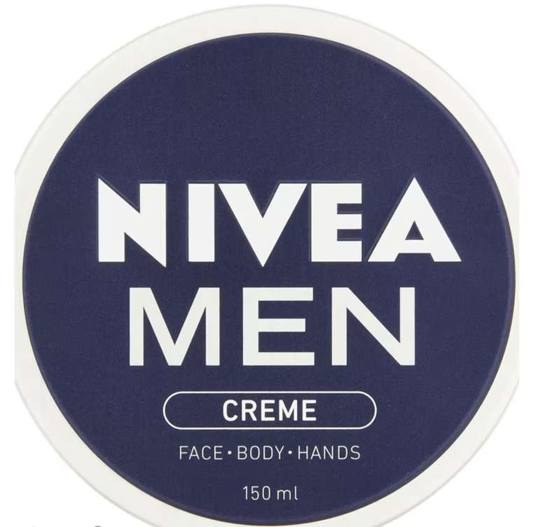 1/2 price on selected Nivea men skincare. Nivea Men Crème, All Purpose Cream for Face, Body & Hands, 150ml - £2.59 (+£3.75 Delivery) @ Boots