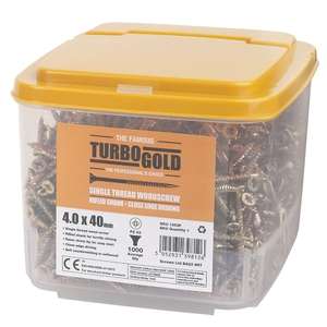 TurboGold PZ Double-Countersunk Multipurpose Screws 4 x 40mm 1000 Pack £16.99 free collection @ Screwfix
