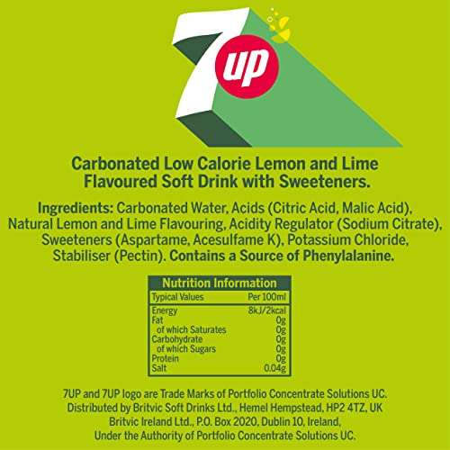 7UP Zero Lemon & Lime Cans 24 x 330ml (£7.59/£7.17 with S&S + 15% off 1st S&S, As low as £5.91 With Voucher)