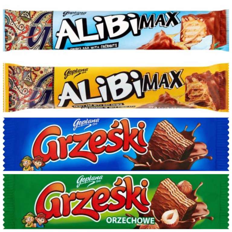 Goplana Alibi Max Chocolate Bar With Coconut & Caramel 49G / Alibi Max with Nuts and Caramel / Hazelnut 36G / Chocolate 36G - Clubcard Price