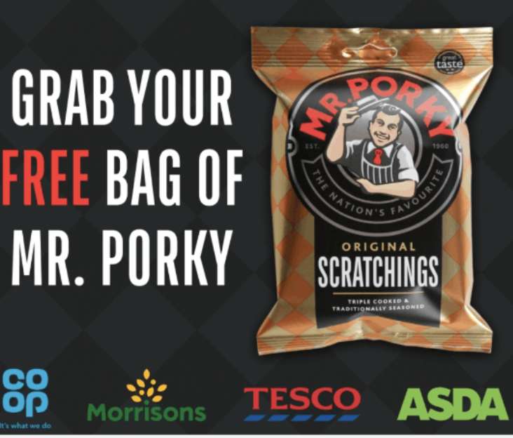 Free Mr. Porky Crispy Strips 35g or Original Scratchings 65g or Original Scratchings 6-pack via Try IT UK (@Morrisons/ASDA/Tesco/CO-OP)