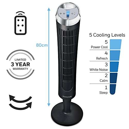 Honeywell QuietSet Tower Fan (5 Speed Settings, Oscillating 75°, Timer Function, Remote Control) HY254, Sold By Energy Saving Bulbs/Products