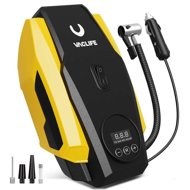 VacLife Car Tyre Inflator Air Compressor Pump - 12V DC Compact Portable with Auto Shutoff Function w/code - Sold by VacLife-UK / FBA