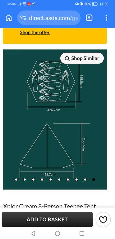 Xplor Cream 8-Person Teepee Tent price £65.60 George at ASDA | hotukdeals
