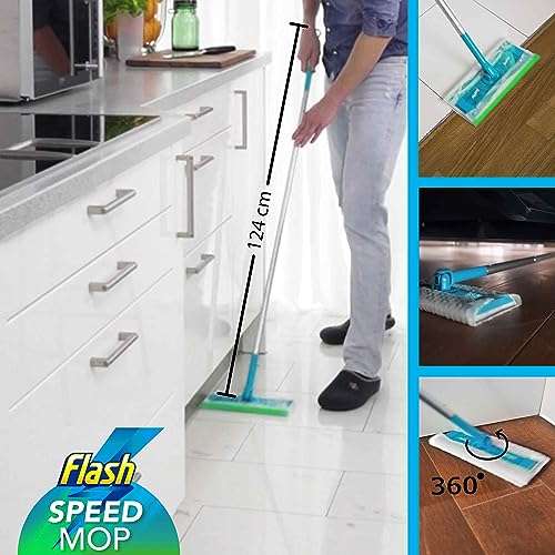 Flash Powermop Floor Cleaner Starter Kit, Spray Mop, All-In-One Floor Mopping System (4 Wet + 4 Dry Pads)