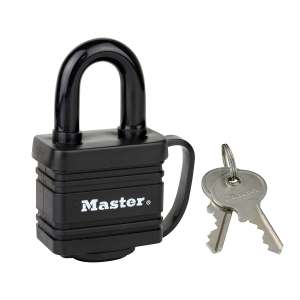 Master Lock 7804EURD Laminated Padlock with Key and Thermoplastic Cover, Black, 7,8 x 4 x 2,9 cm