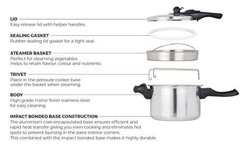 Tower Aluminium Pressure Cooker with High Dome Lid, 6 Litre, Silver - Used Like new £32.98 via Amazon warehouse