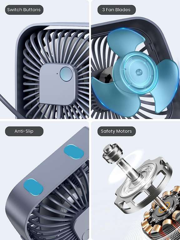 TOPK USB Desk Fan, [2023 Upgraded ] Strong Airflow & Quiet Operation, Three-Speed Wind (£3 voucher) sold by TOPK Direct