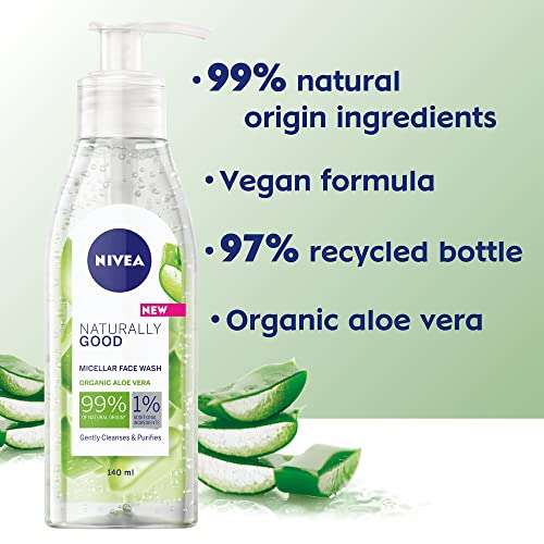 NIVEA Naturally Good Micellar Face Wash Gel (140ml) - £2.50 / £2.13 with S&S @ Amazon