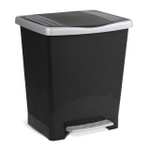 Pedal bin 23L capacity, black, modern and functional design. frame to hold bags. Quality PP & free of BpA. 33.5 x 30x39 cm