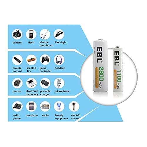 EBL AA Rechargeable Batteries (Retail Package), 1.2V 2800mAh AA Battery, 8 Pack - Sold By EBL Stores FBA