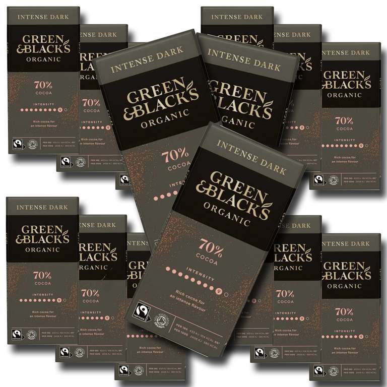 15 X Green & Black's Intense Dark Organic 70% Cocoa Chocolate 90g Bars - BBE 05/03/2023 - (£20 minimum spend) at Discount Dragon