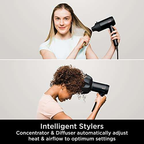 Shark Style iQ Ionic Hair Dryer & Styler [HD110UK] Concentrator, Diffuser, Black & Rose Gold