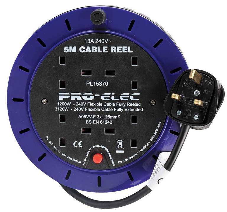 Pro Elec 4 Socket Cassette Reel, 13A, 5m