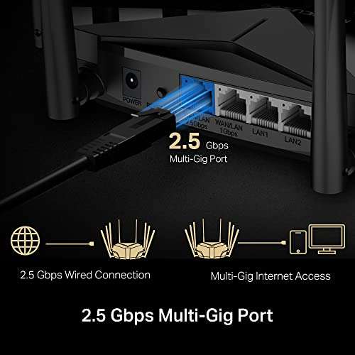 Mercusys AX6000 Dual-Band 8-Stream Wi-Fi 6 Router, Quad-core 1.6 GHz processor, 1× 2.5 Gbps + 1× Gigabit WAN/LAN Port + 2× Gigabit LAN Ports