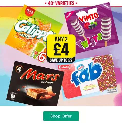 Ice cream/Lollies any 2 for £4 Mix n Match (selected £1.75 each) @ Iceland