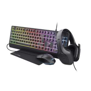Trust GXT 792 Quadrox 4-in-1 Gaming Bundle, Headset, Light up Keyboard, Wired Mouse, Mousepad