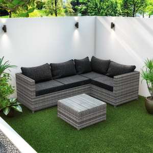 GRADE A1 - Rattan Corner Sofa and Table Set in Grey - Garden Furniture - Open box
