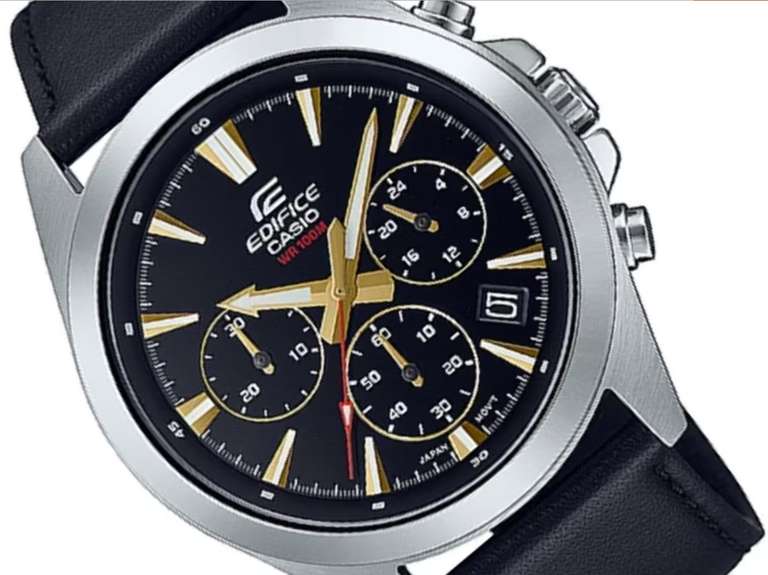 Casio Edifice 43mm Chronograph Leather Strap Watch EFV-630L-1AV w.code