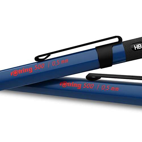 rOtring 500 Mechanical Pencil | 0.5mm HB Lead | Blue hexagonal plastic barrel and non-slip textured metal grip