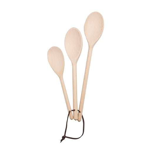 Set of 3 Wooden Kitchen Spoons in FSC Certified Beech | Utensil Pieces for Mixing and Serving Cooking Set | Heat Resistant | Easy to Clean