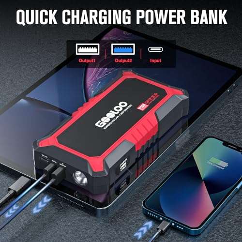 GOOLOO New GP2000 Jump Starter 2000A 12V with USB Quick Charge (Up to 8.0L Petrol, 6.0L Diesel Engine) - w/voucher - Sold by Landwork / FBA