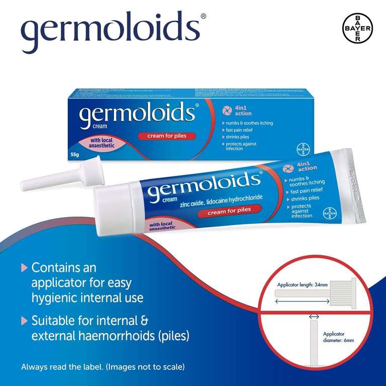 Germoloids Haemorrhoid Cream, Piles Treatment with Anaesthetic to Numb the Pain & Itch, 55g (Packing may vary) - £3.24 S&S