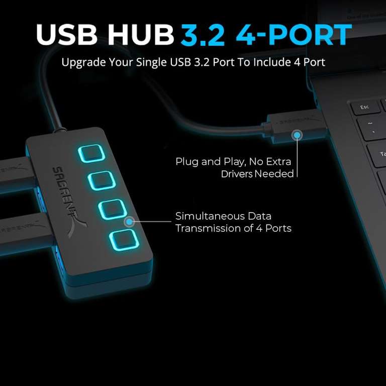 Sabrent 4-Port USB 3.0 Data Hub with Individual LED Power Switches Using code and voucher (selected accounts) @ Store4PC / FBA
