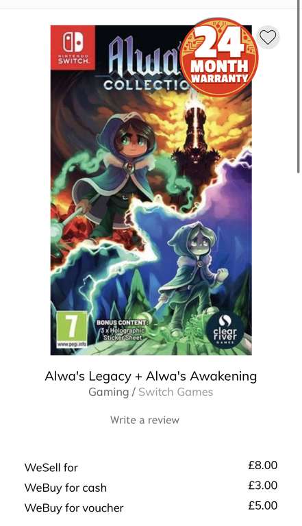 Pre Owned Alwa's Legacy + Alwa's Awakening on Nintendo Switch Used @ CeX for £8 (Click and Collect) or £9.95 Delivered