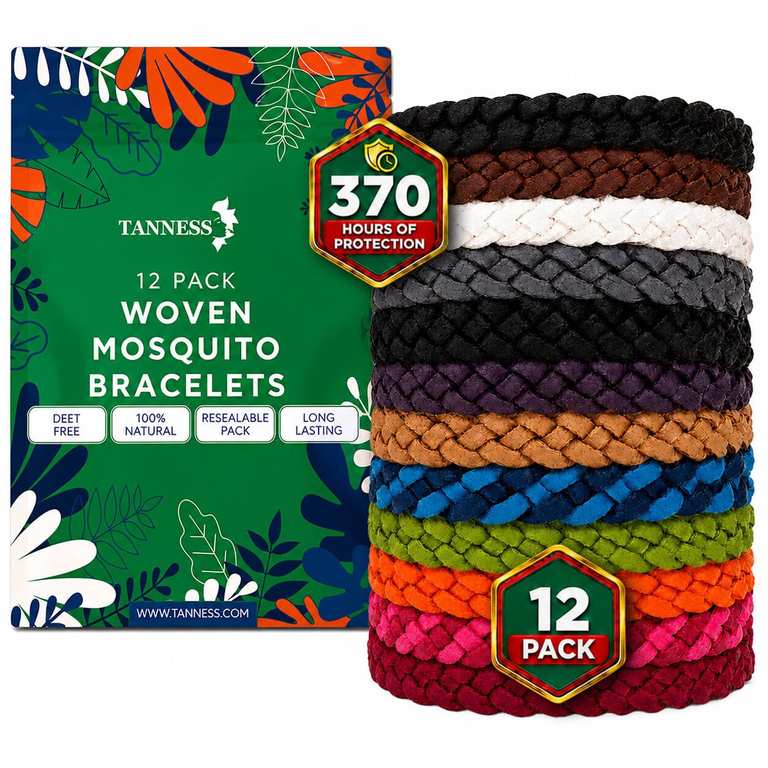 Tanness 12 Pack Mosquito Repellent Bracelet - 370 Hours Protection Bands