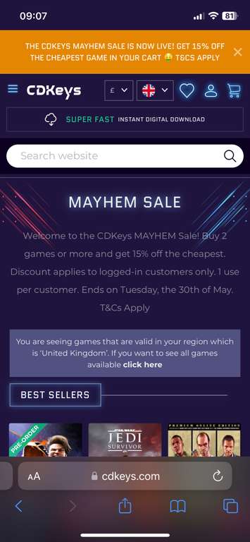 CDKeys Mayhem Sale - Buy 2 games or more and get 15% off the cheapest @ CDKeys