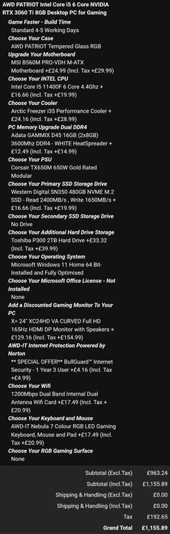 AWD PATRIOT NVIDIA RTX 3060 Ti Intel Core i5 Gaming PC - £799.99 @ AWD-IT