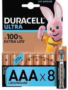 Duracell Ultra Alkaline AAA Batteries - Pack of 8 Free Collection (Limited Locations) £2 @ Argos