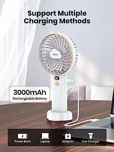 TOPK Handheld Fan with 3000mAh USB Rechargeable Battery @ TOPKDirect FBA
