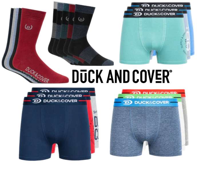 3 pack of Boxers plus 5 pack Socks £12 with code Delivery £2.99 From Duck and Cover