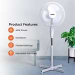 Geepas 16’’ Oscillating Pedestal Stand Fan - Black or White - 3 Speed Settings - 2 Year Warranty - Delivered With Code Stack
