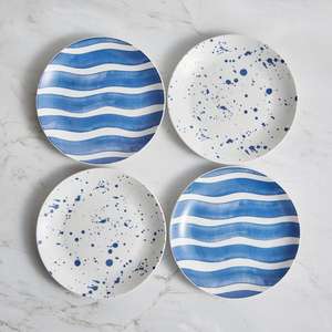 Set of 4 Blue Patterned Side Plates - 20cm x 20cm x 5.5cm (Free Click & Collect Only)