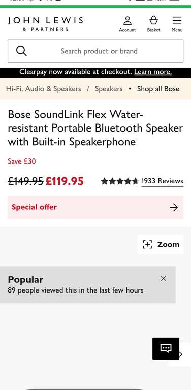 Bose SoundLink Flex Water-resistant Portable Bluetooth Speaker W/Code