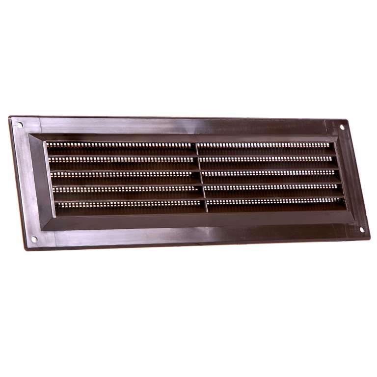Map Louvre Vent Cover 9 x 3 (229mm x 76mm), Fixed Plastic Grille with Flyscreen to Cover Single Brick, Brown