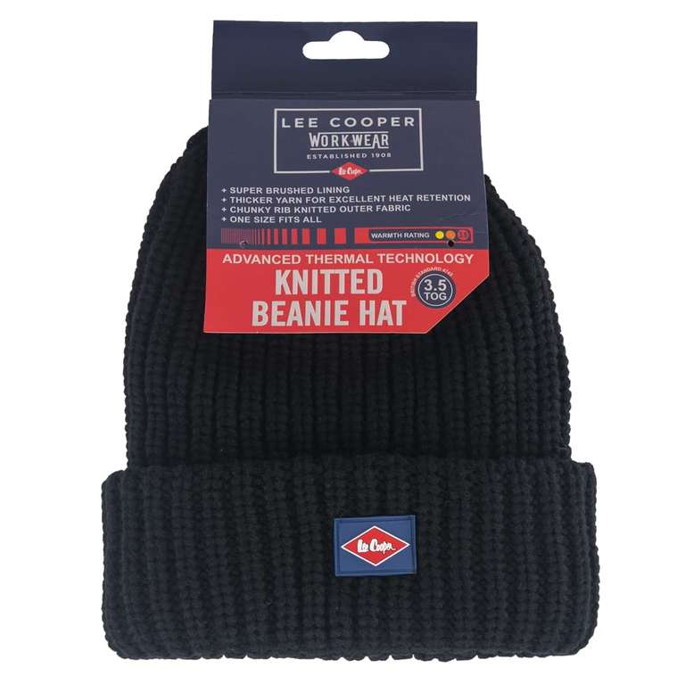 Lee Cooper Men’s Chunky Knit Fleece Lined Beanie, Black, One Size