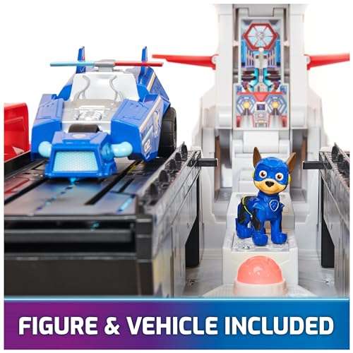 Paw Patrol: The Mighty Movie Aircraft Carrier HQ, with Chase Action Figure and Mighty Pups Cruiser