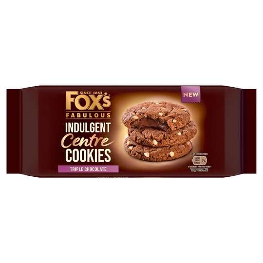 Fox's Indulgent Centre Cookie Triple Chocolate Biscuit 160G - £1.25 Clubcard Price @ Tesco