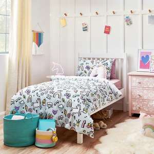Unicorn Doodle Duvet Cover and Pillowcase Set cot bed £5.60 Single £6.30 With Free Click and collect from Dunelm