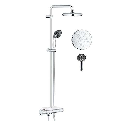 GROHE Vitalio Start 210 - Shower System with Thermostat and Tray, Water Saving Technology, 21cm Shower Head, 1.75m Hose, Chrome - w/voucher