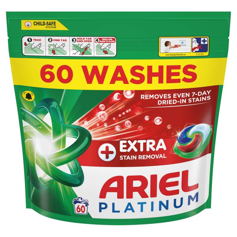 Ariel Platinum Pods, Washing Liquid Laundry Detergent Capsules 60 Washes
