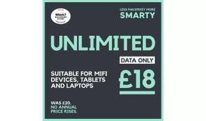 Smarty Unlimited - 30 Day Pay As You Go Data Only - SIM CARD ONLY - Top Up Required