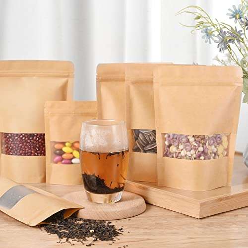 Miorkly 100pcs Small Brown Paper Bags, Kraft Paper Bags With Window (14x20x5cm) with voucher @ Luoneng / FBA